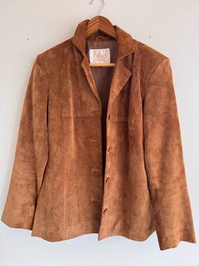 Cleo Suede Button Front Jacket - Cognac Brown